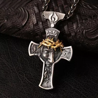 $2.22 • Buy 925 Silver Women Man Jesus Crucifix Cross Necklace Pendant Chain Fashion Jewelry