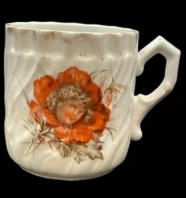 Antique Hand Painted Victorian Porcelain Coffee Tea Cup Flower Girl Kitsch • $39.99