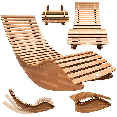 CASARIA® JAVA Foldable Wooden Rocking Garden Lounger 195x60x93cm Patio Furniture • £82.49