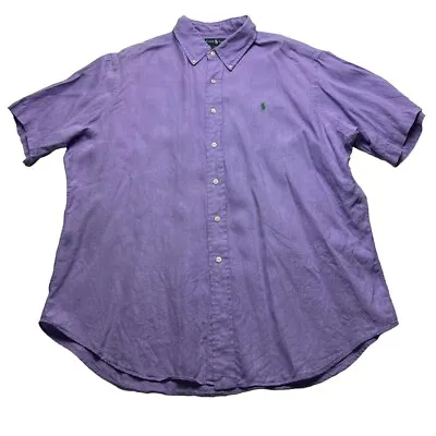 Purple Linen Ralph Lauren Shirt Short Sleeve Size XL 27” P2P Summer Holiday • £19.95