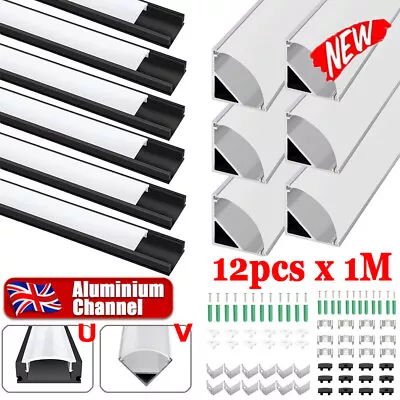 12X 1M LED Aluminium Channel Profile 3.3ft Extrusion Diffuser Strip Lights Cover • £23.99