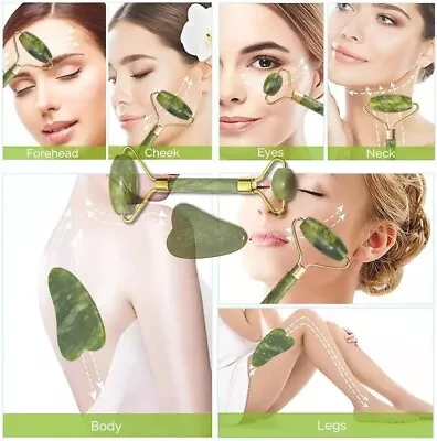 Gua Sha Stone Face Jade Roller Set Skin Care Massage Tool Facial Massager • £3.95