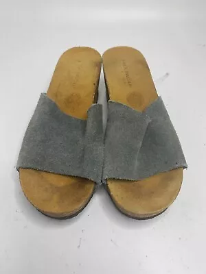 Mila Paoli Womens 6.5 Sandals Made In Italy Gray Suede Cork Wedge Heel Shoe Slip • $32.99