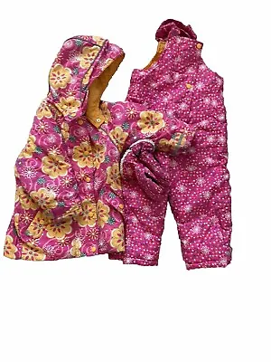 Hanna Andersson Girls Ski Snow Suit Jacket/bibs Pants Gloves Size 90 U.S. Size 3 • $41.99