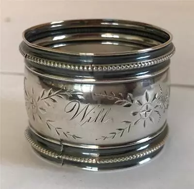 Victorian Coin Silver Napkin Ring 1 5/8  Diameter 1 1/4  Wide Monogram Will • $9.99