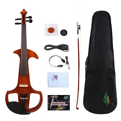 Electric Violin 4/4 Size Silent Violin Kit For Practice With Violin Bow Case • $129