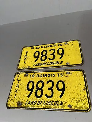 Illinois 1975 Pair Old License Plate Set Vintage Taxi 9839 Land Of Lincoln • £96.37