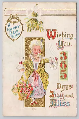 Vtg Embossed Post Card A Happy New Year Victorian Era Woman Greeting Card C397 • $5.99