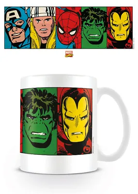 Marvel Retro Faces Superheroes Coffee Mug Tea Cup Official Ceramic Marvel Comics • £6.95