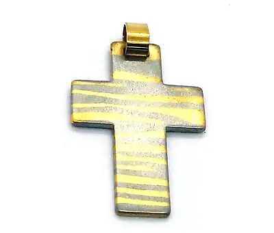 Stainless Steel Cross Pendant With 14k Gold Mokume-gane  • $199.99