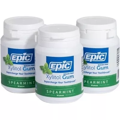 3 X Epic Xylitol Gum Spearmint 50 Pieces Sugar-Free Dental Care Chewing Gum • $48.99