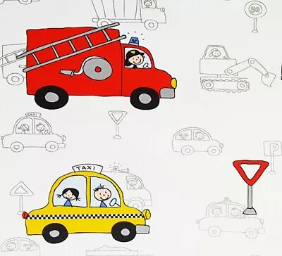 Children Kids Wallpaper Fire Engine Taxi Police Car Truck Lorries Digger Traffic • £9.99