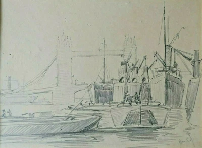 Early 20th C Pencil Sketch Pool Of London • £18.57
