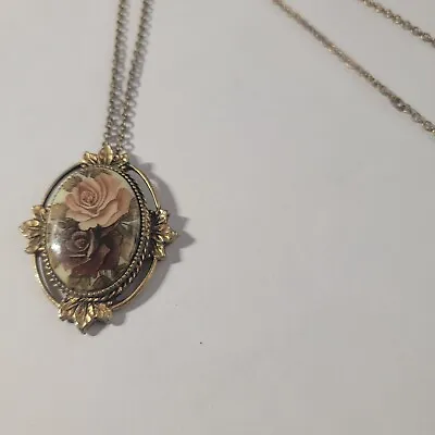 Vintage Sarah Coventry Rose Marie Cameo Oval & Gold Tone Pendant Necklace 20  • $12