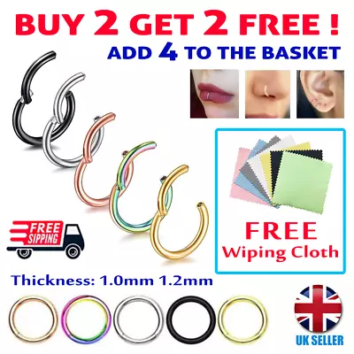 Surgical Steel Nose Ring Septum Clicker Hinge Segment Face Hoop Ear Lip Piercing • £1.55