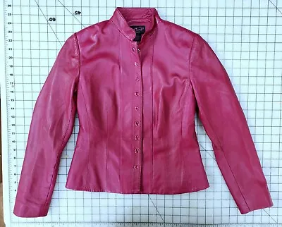$54.95 • Buy VAKKO VS2 Women's XSP Lamb Leather Biker Moto Jacket Pink Red Magenta EUC