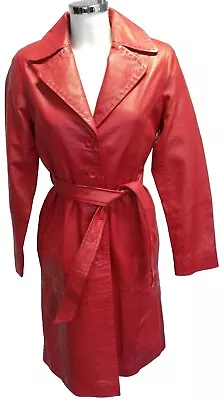 Sirocco Calf Length Red Leather Mac Trench Coat Size XL U.K. 12 Please Read • $63.15