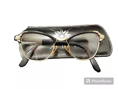 Vintage Cat Eye Bausch & Lomb Eyeglasses Black  B&L  Gold Filled Granny Bifocals • $52