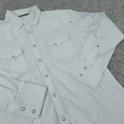 Wrangler Shirt Mens Medium Rock 47 Pearl Snap Long Sleeve White Rodeo • $19.99