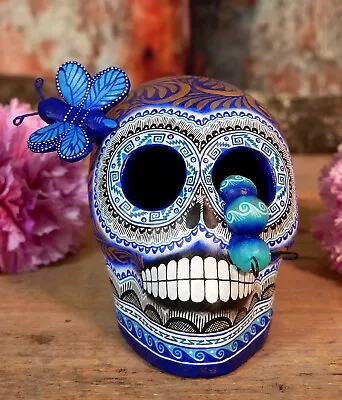 Sugar Skull Butterfly Caterpillar Day Of The Dead Handmade Mexico Folk Medium Sz • $85