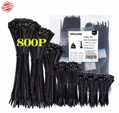 800 Pack Cable Ties Assorted Sizes 3.6mm X 150/200/250/300mm Black Cable Ties& • £11.49