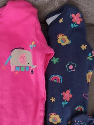 Baby Girl George Asda Babygro Sleepsuit  9 - 12 Elephant Rainbow Non Slip Feet • £1.99