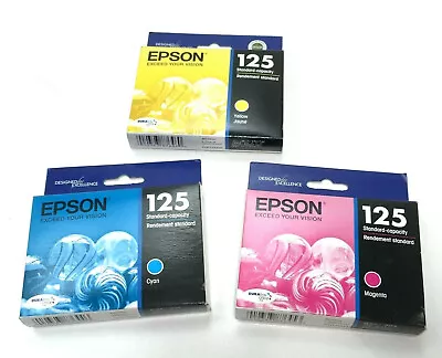 GENUINE Epson 125 Color Ink Cyan Magenta Yellow CMY Cartridges NEW EXP 6/2017 • $18.99