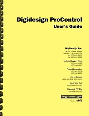 Avid Digidesign Pro Control Mixer Recording Interface USER GUIDE'S OWNERS MANUAL • $24.95