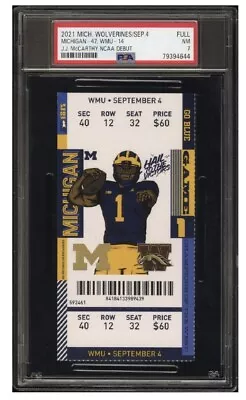 2021 Michigan Wolverines Ticket Stub 2021 JJ McCarthy Debut 9/4 PSA 7 2 Higher • $195