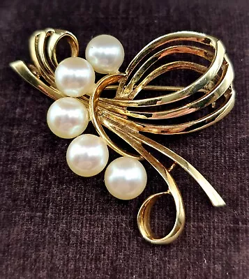 14 K Gold Mikimoto Akoya Cultured Pearl Brooch-Vintage-8 Grams • $452