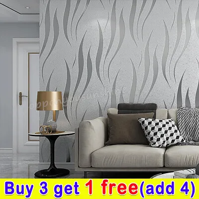 10M 3D Damask Sliver.Wave Wallpaper Roll.Home Decor Silver Grey Wall Paper Rolls • £6.19