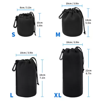 4PCS/Set Camera Lens Pouch Bag Neoprene Waterproof Drawstring Protector Case Bag • £7.99