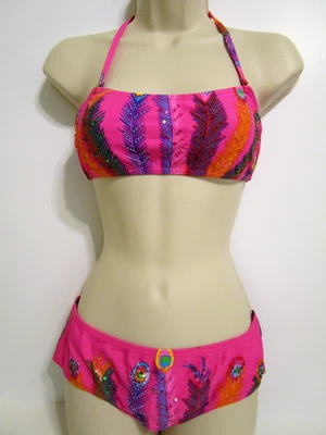 $42 • Buy ROSA CHA Bathing Suit Beaded Sequin PINK 2-Pc Swimsuit Brazilian Bikini Sz M-L 