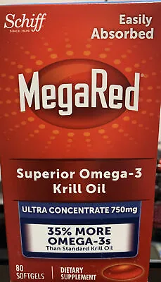 $24.88 • Buy MegaRed 80 Softgel 750mg Ultra Concentration Krill Omega 3 Oil  07/23