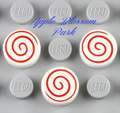 NEW Lot/3 Lego Minifig CANDY 1x1 Round WHITE FLAT TILE Food W/Red Swirl Pattern  • $2.99