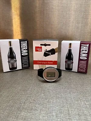 $22 • Buy Vacu Vin Champagne Saver And Server & 3 Thermo Wine Watches - New, Open Box [WS]