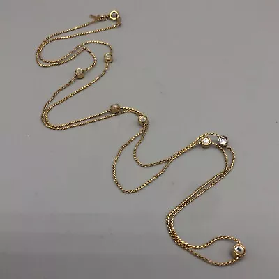 Vintage Trifari Necklace Gold Tone Rhinestone Bezel Stations Thin Chain 30  • $13.74