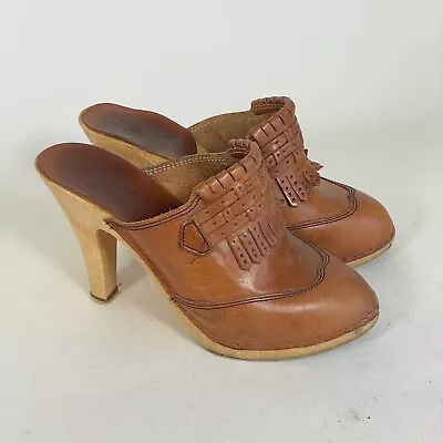 Grandeur Womens Vintage Kiltie Fringe Clog Heels Brown 7 Leather Made In Italy • $35