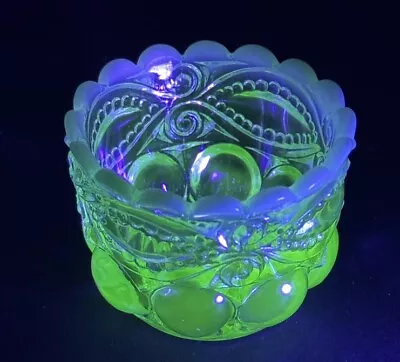 Antique Uranium Vaseline Depression Glass Opalescent Salt Cellar Toothpick • $29.99