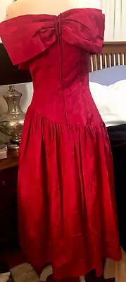 GUNNE SAX Vintage Jessica McClintock Magenta Off Shoulder Party Dress Size 9/10 • $84