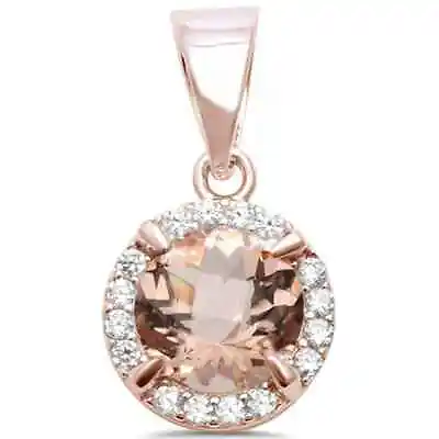 Rose Gold Plated Round Morganite & Cubic Zirconia .925 Sterling Silver Pendant • $14.33