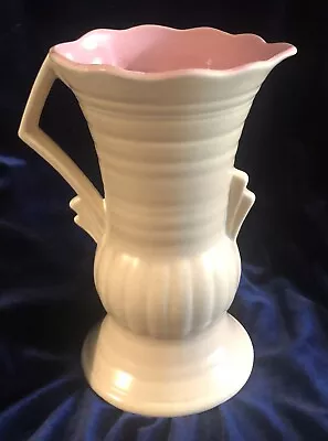 Antique Beige Falcon Ware Art Deco Asymmetric Vase Pink Inside W/handle! • £5