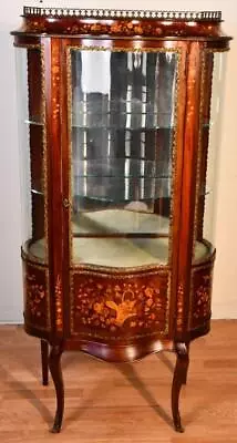 1920 Antique Grand Rapids French Louis XV Mahogany Inlay Display Cabinet Vitrine • $1750