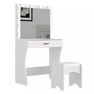 Vanity Desk With Mirror And Adjustable Lights One Drawer Storage Makeup Tabl... • $179.34