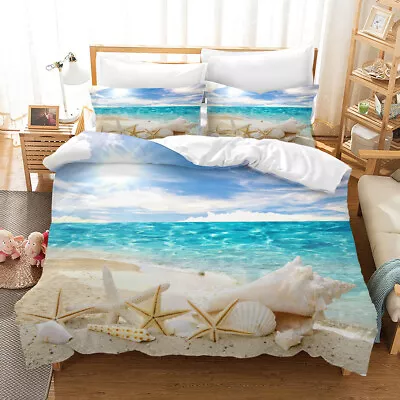 3D Sea Beach Conch Starfish Shell Quilt Cover Set Bedding Sets Pillowcases Queen • $79.99