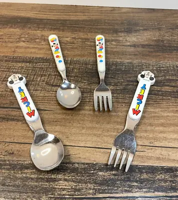 Mickey Mouse Kids Fork & Spoon Sets Stainless Steel Child Disney 2 Sets Balloons • $14.99