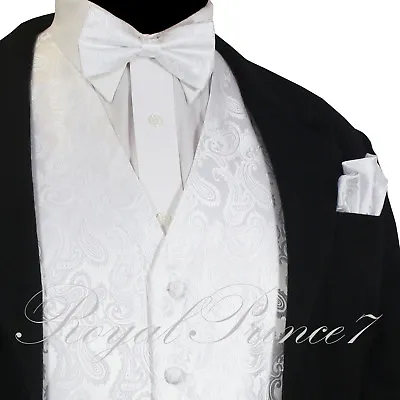 XS - 6XL Men Paisley Dress Vest Waistcoat & Bowtie And Hanky For Suit Or Tuxedo • $26.31