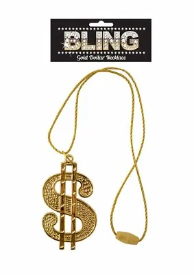 Gold Dollar Sign Necklace Pimp Chain Fancy Dress Accessory Gangster Rapper Snoop • £2.95