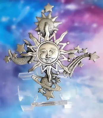 Vintage Signed JJ Brooch Pin Sun Moon Shooting Stars Planets Celestial • $16