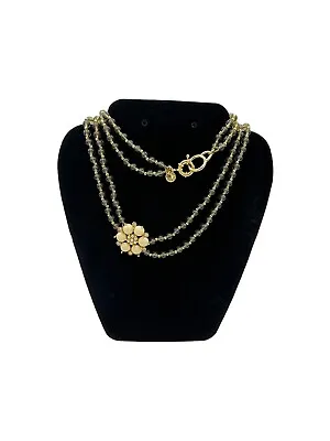 J CREW Long Double Strand Glass Bead Flower Pendant Statement Necklace • $39.99